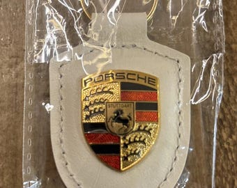 Leather Keychain for Porsche | Silver Crest Key Ring | Luxury Car Gift