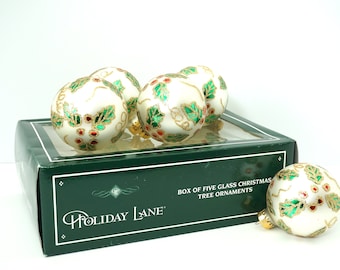 Set of 5 VTG Glass Christmas Ornaments--Holly Leaf Glass Ornaments