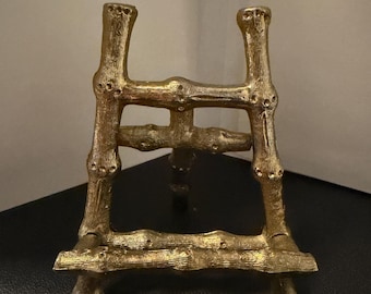 Petite Antique Brass Bamboo Easel--Metal Tabletop Easel--Mini Picture Easel