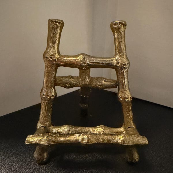 Petite Antique Brass Bamboo Easel--Metal Tabletop Easel--Mini Picture Easel