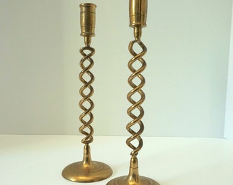 PAIRof Brass Barley Twist Candlesticks--VTG Brass Candlestick--Open Barley Twist