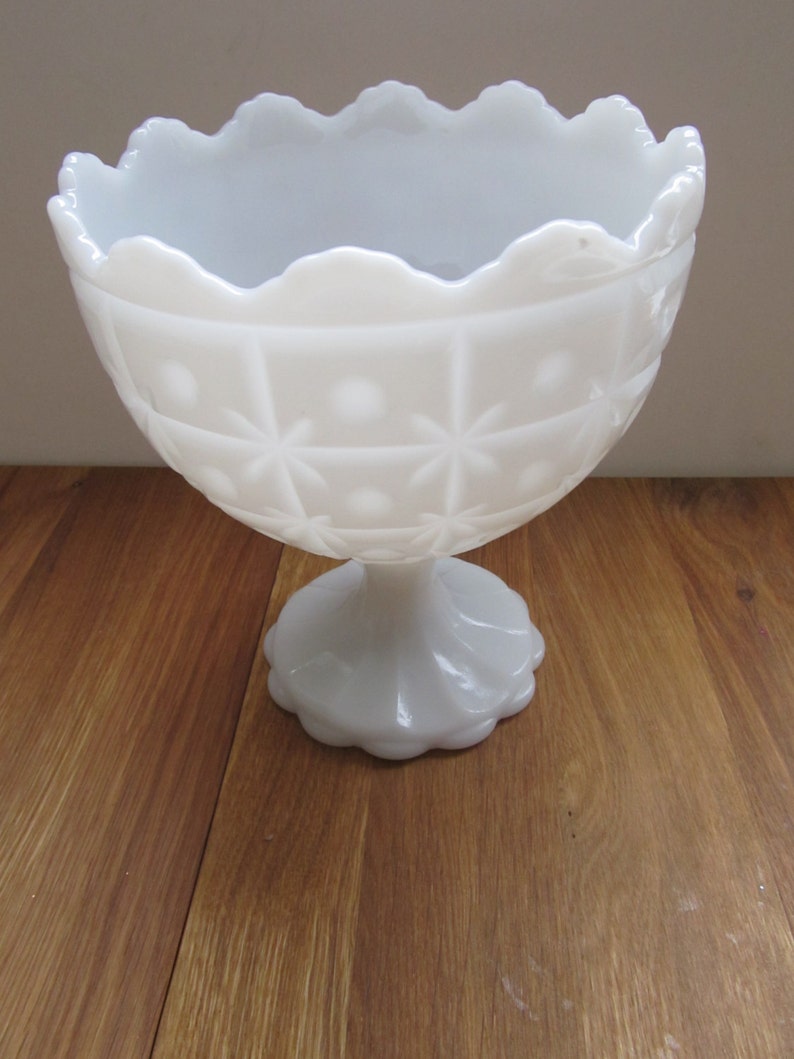 MILK GLASS Pedestal Bowl--Starburst Milk Glass Vase--1960s--Collectible Milk Glass image 4