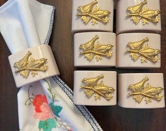 Set of 8 Birds on Branch Napkin Rings--Bird Charm Napkin Rings--Chinoiserie Napkin Rings