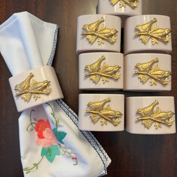 Set of 8 Birds on Branch Napkin Rings--Bird Charm Napkin Rings--Chinoiserie Napkin Rings