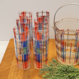 Tartan Plaid Ice Bucket & Tumbler GlassesChristmas GlasswareCocktail Glassware image 4