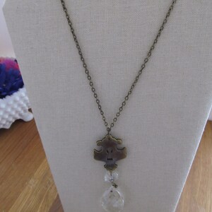 HANDMADE JEWELRY--Vintage Key Plate with Double Crystal Drop