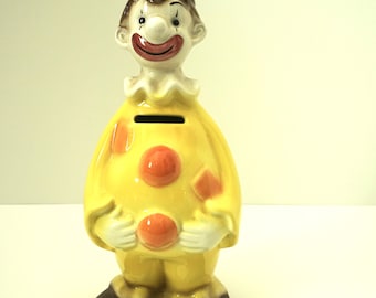 VTG Clown Piggy Bank--Ellgreve England Clown Bank--Ceramic Clown Bank