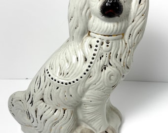 RARE--LARGE VINTAGE White Staffordshire Dog--English Staffordshire Dog--Ceramic Staffordshire Dog