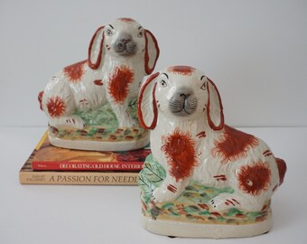 Staffordshire Reproduction Bunny Figurines--Ceramic Bunny Statues--Bunny Hares Figurines--Rust Orange