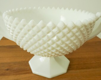 VTG Milk Glass Trophy Bowl--Hex Hobnail Milk Glass Bowl--Milk Glass Vase