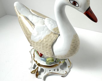 VTG French Porcelain Swan Figurine--Ceramic Swan Statue--Collectible Swan