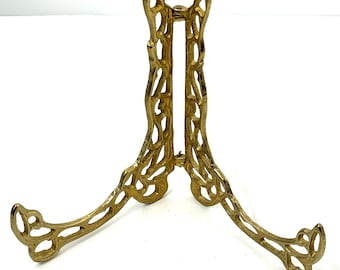 VTG Brass Easel--Ornate Openwork Brass Tabletop Easel--Small Decorative Photo Easel