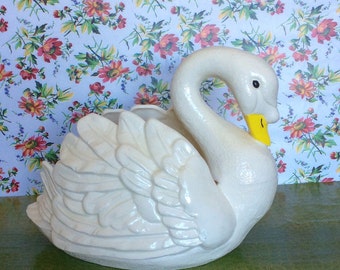 CHARMING Ceramic Swan Planter--Tabletop Decor--Swan Statue