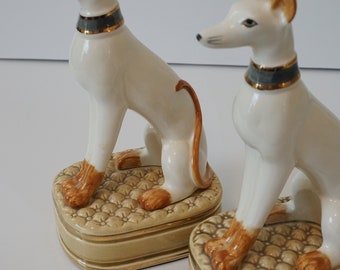 PAIR of VTG Greyhound Ceramic Dog Figurines--Greyhound Bookends--Whippet Dog Statue