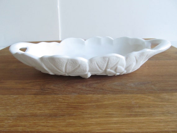 Vintage Milk Glass Dish with Sunflower Pattern--1960s--Collectible Milk Glass Dish--White Milk Glass
