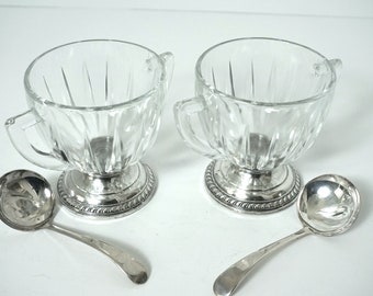 Set of 2 Crystal Condiment Bowls with Spoon--VTG Crystal Serving Bowl Set