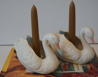 Pair of VTG Fitz and Floyd Swan Candleholders--Ceramic Candleholders--Ceramic Swans