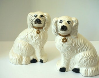 PAIR of White Staffordshire Dog--Vintage Staffordshire--Reproduction Staffordshire Dogs