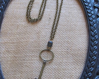 SALE--Vintage Necklace--Vintage Key and Stone Necklace