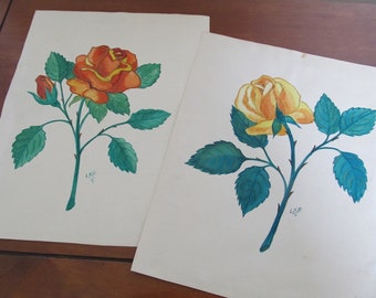 VINTAGE ART--Vintage Handpainted Rose Flower Art--Original Art