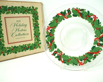 VTG Avon Hollyleaf Glass Platter--Holiday Hostess Collection by Avon