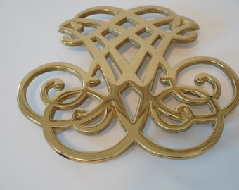 Ornate Brass Trivet--Collectible Brass Riser--Decorative Brass--Scrolled Brass Trivet