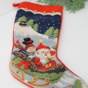 VTG Needlepoint Christmas Stocking--Handmade Christmas Stocking--Kids Christmas Stocking