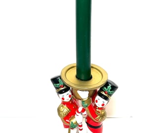 VTG Toy Soldier Candleholder-Handprinted Ceramic Taper Candleholder-By Partylite-Christmas Candleholder
