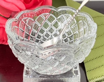 Crystal Salt Cellar with SIlverplated Spoon--Crystal Salt Bowl