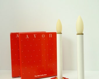 Set of 2 Holiday Glow Candle Lights by Avon--VTG Avon Poinsettia Candle Lights