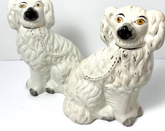 PAIR of VINTAGE White Staffordshire Dog--English Staffordshire Dogs--Ceramic Staffordshire Dogs