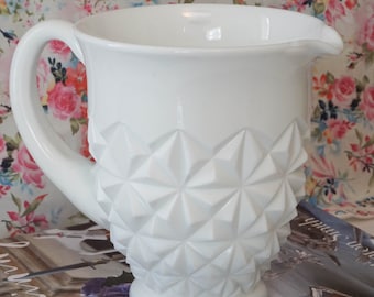 SMALL Milk Glass Creamer--Monticello Design Milk Glass--Diamond Star Milk Glass