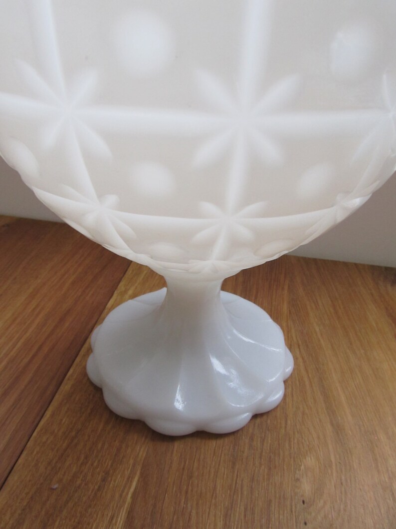 MILK GLASS Pedestal Bowl--Starburst Milk Glass Vase--1960s--Collectible Milk Glass image 2