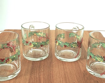 Set of 4 Christmas Mugs--Christmas Drinkware--Holiday Glassware