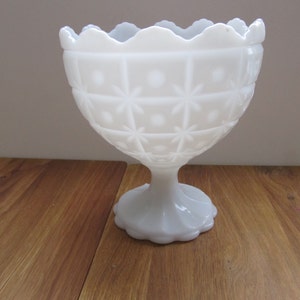 MILK GLASS Pedestal Bowl--Starburst Milk Glass Vase--1960s--Collectible Milk Glass image 3