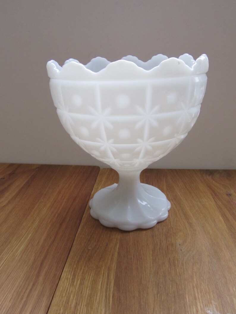 MILK GLASS Pedestal Bowl--Starburst Milk Glass Vase--1960s--Collectible Milk Glass image 3
