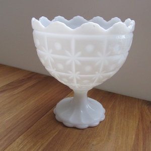 MILK GLASS Pedestal Bowl--Starburst Milk Glass Vase--1960s--Collectible Milk Glass image 1