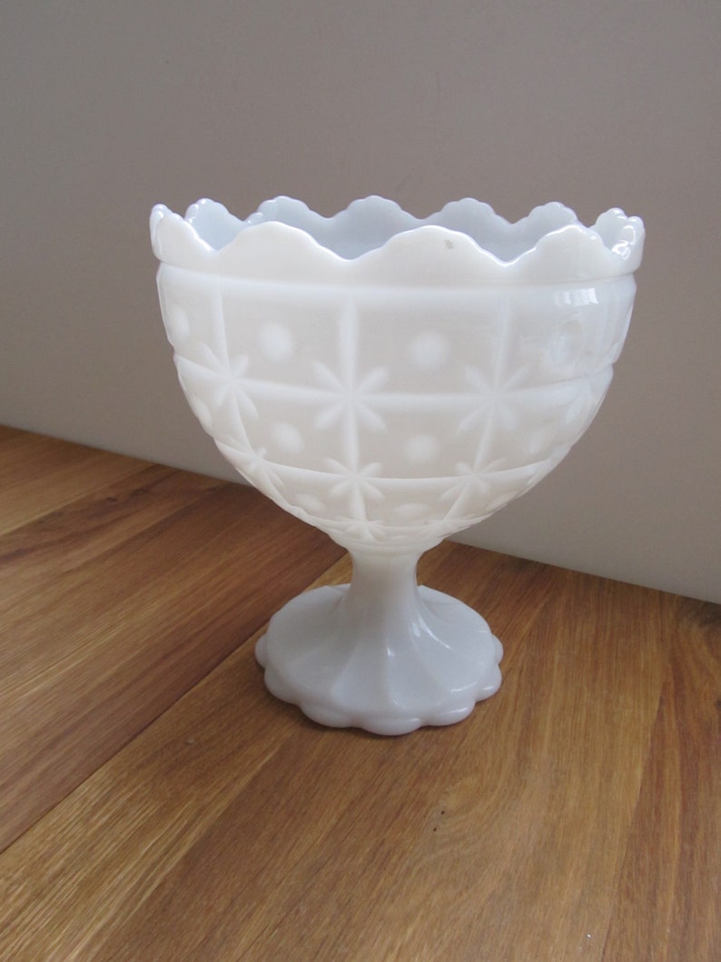 MILK GLASS Pedestal Bowl--Starburst Milk Glass Vase--1960s--Collectible Milk Glass image 1
