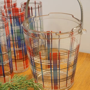 Tartan Plaid Ice Bucket & Tumbler GlassesChristmas GlasswareCocktail Glassware image 2