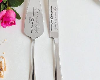 Elegante juego de servir pasteles dorados para bodas – Recuerdo personalizado de acero inoxidable