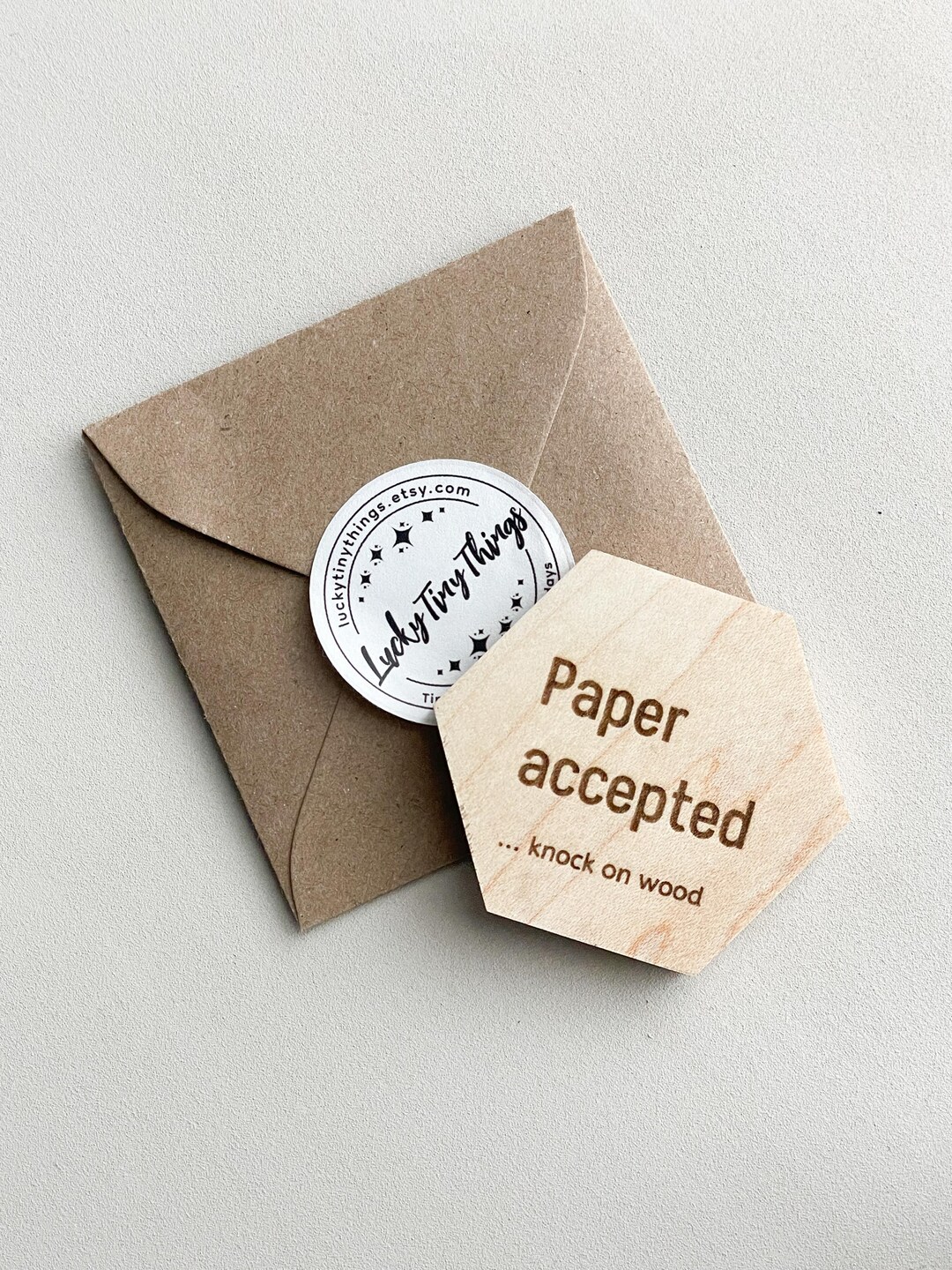 Engraved Solid Wood Magnet - Paper Accepted …knock on Wood - Good Luck ...