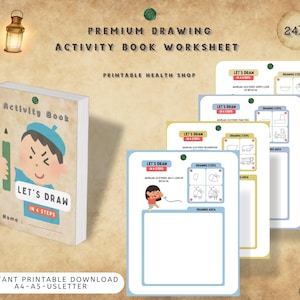 Kids 4-Step Drawing Activity Book | ADHD Focus, Preschool Printable (Digital Download)