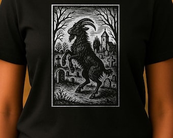 Black Phillip Unisex Tee, Witch Horror Aesthetic, Cemetery Dance, Goth Apparel, Live Deliciously Baphomet Top, Black Sabbath Design