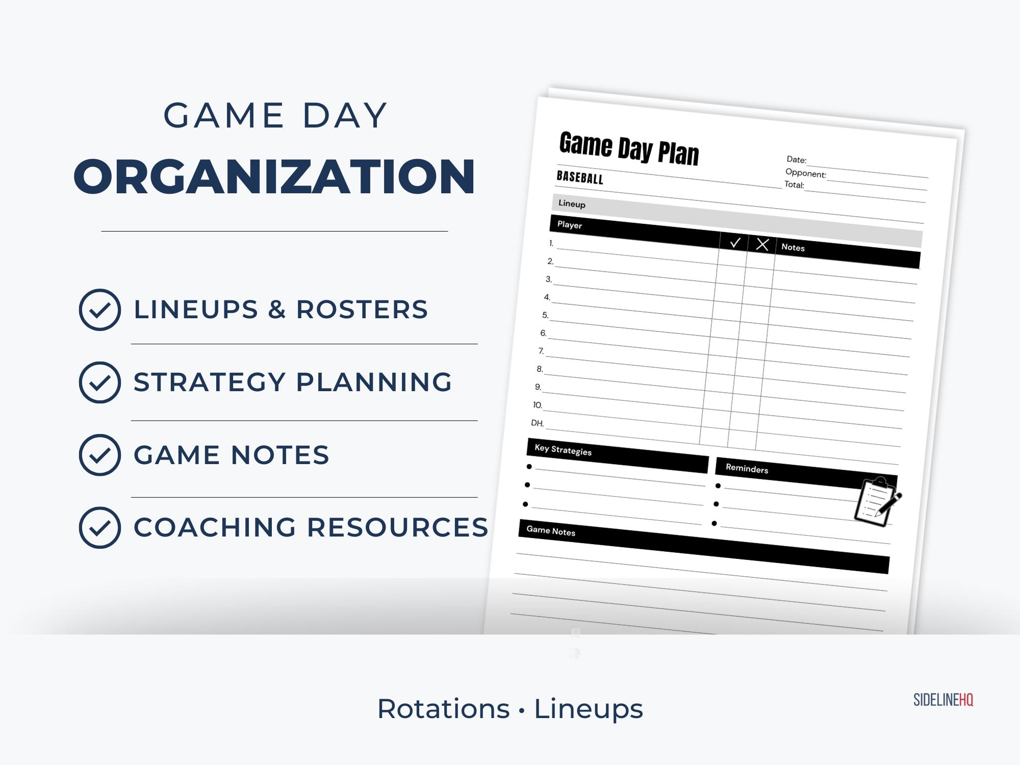 Pitching Practice Tracker Baseball Coach Planner Printable | Practice Plan, Lineup Card, Pitching ...