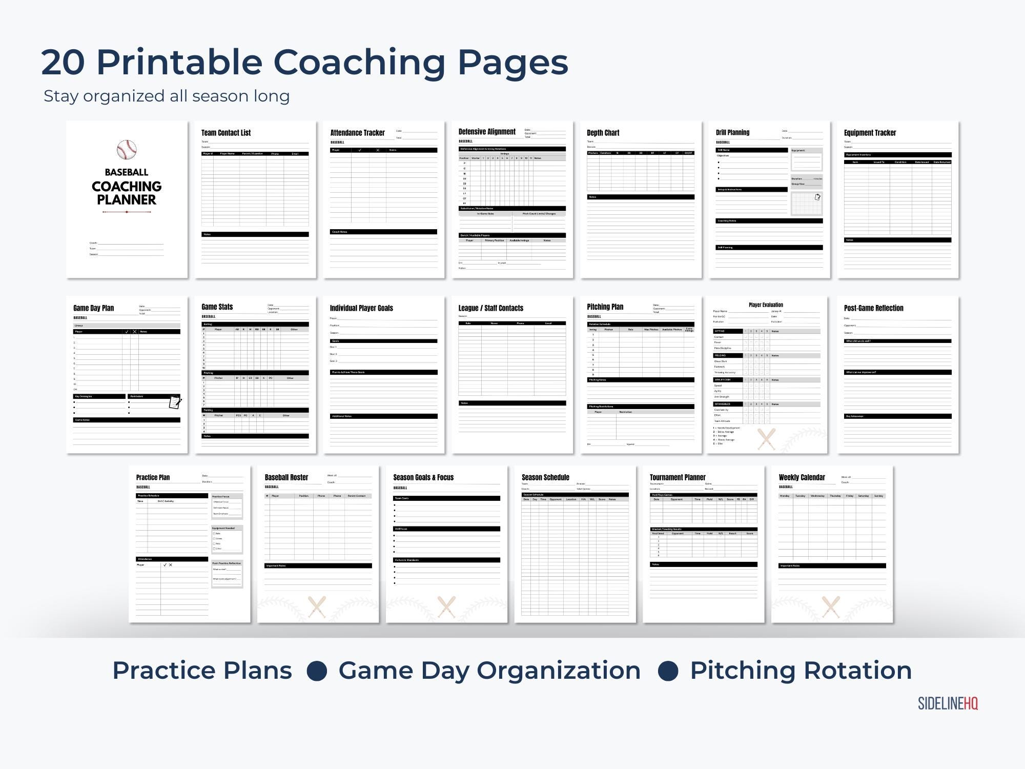 Baseball Coach Planner Printable | Practice Plan, Lineup Card, Pitching ...