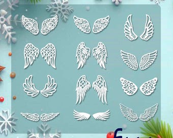 12 Angel Wings ornaments, Wings for Macrame, Laser and Paper Cut File  SVG