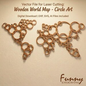 World Map Wall Art Laser Cutting Files, Digital Download, Modern Circular World Map, Plywood Art Decor for Home Office Classroom