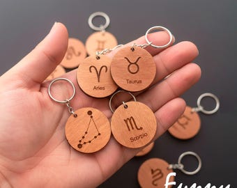 Keychain Zodiac Sign Double Sided Laser Cut, Sign Symbol Night Sky svg, Zodiac Sign Keychains, Horoscope Gift