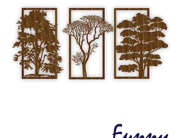 Tree Triptych Laser Cut, Nature Wall Art SVG, 3 Panel Tree Wall Decor