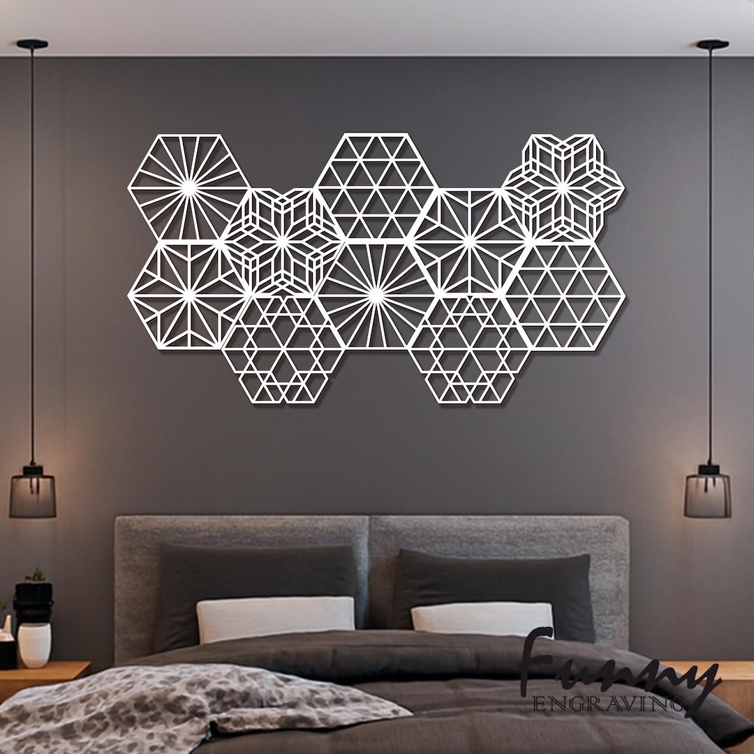 Curated visual reference: Geometric Hexagon Wall Art Set Of 5 Laser Cut Panels Photo Inspiration